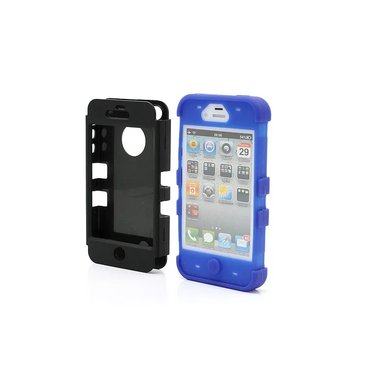 Heavy-Duty Silicone & PC Hybrid Shatterproof Combo Case for iPhone 4 4S - Black / Blue