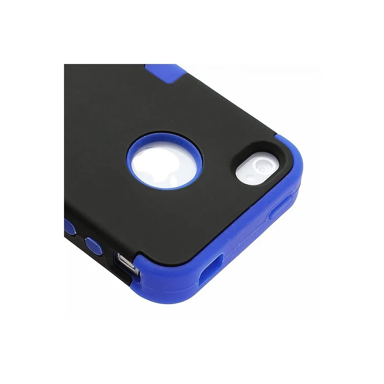 Heavy-Duty Silicone & PC Hybrid Shatterproof Combo Case for iPhone 4 4S - Black / Blue
