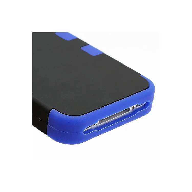 Heavy-Duty Silicone & PC Hybrid Shatterproof Combo Case for iPhone 4 4S - Black / Blue