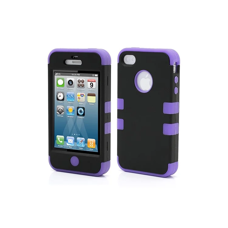 Heavy-Duty Silicone & PC Hybrid Shatterproof Combo Case for iPhone 4 4S - Black / Purple