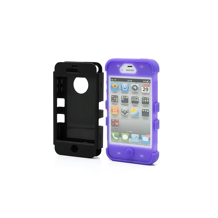 Heavy-Duty Silicone & PC Hybrid Shatterproof Combo Case for iPhone 4 4S - Black / Purple