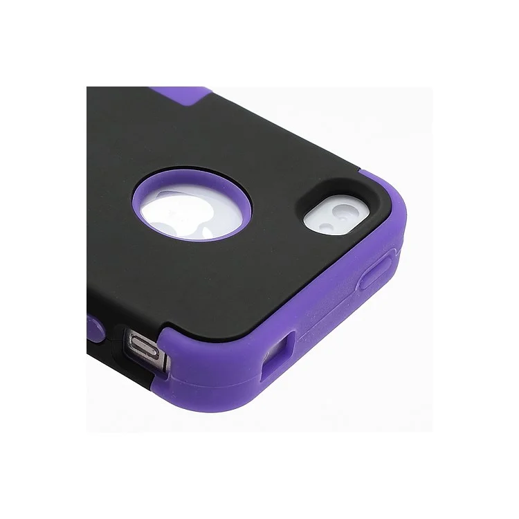Heavy-Duty Silicone & PC Hybrid Shatterproof Combo Case for iPhone 4 4S - Black / Purple