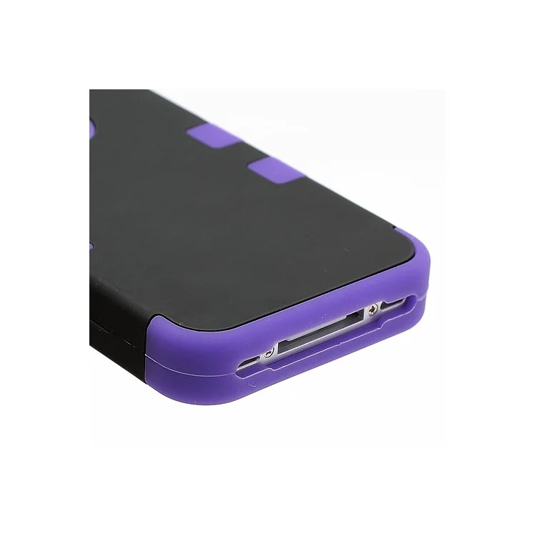 Heavy-Duty Silicone & PC Hybrid Shatterproof Combo Case for iPhone 4 4S - Black / Purple