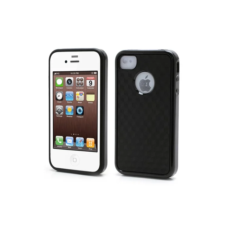 Cool 3D Cube Texture Plastic & TPU Hybrid Case Cover for iPhone 4 4S - Black