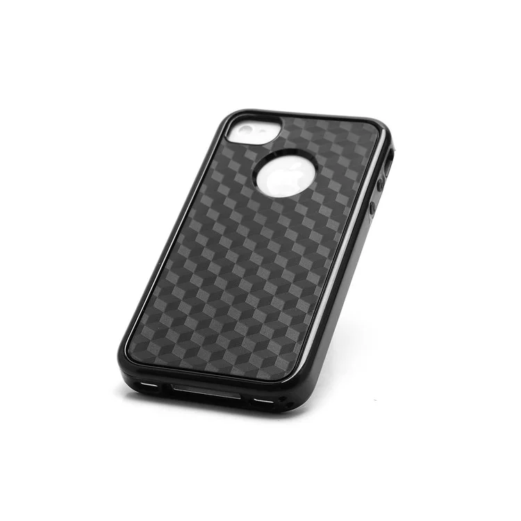 Cool 3D Cube Texture Plastic & TPU Hybrid Case Cover for iPhone 4 4S - Black