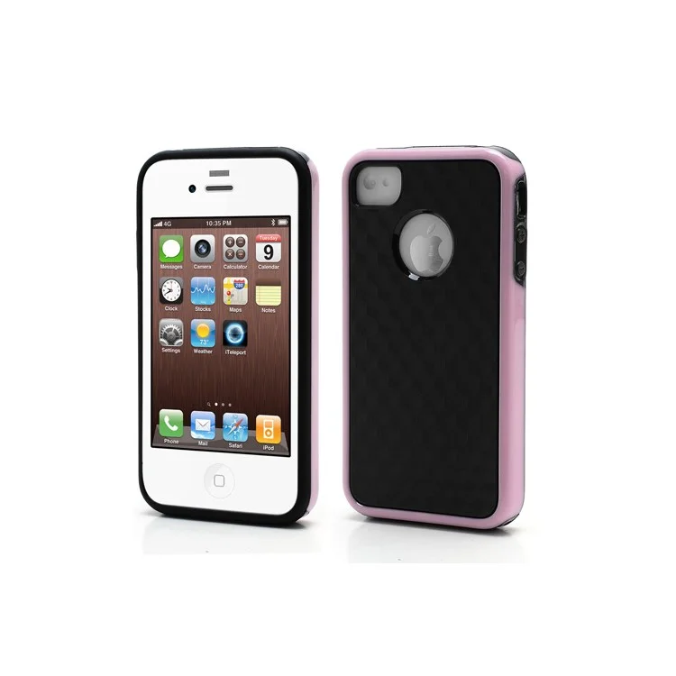 Cool 3D Cube Texture Plastic & TPU Case Shell for iPhone 4 4S - Black / Pink