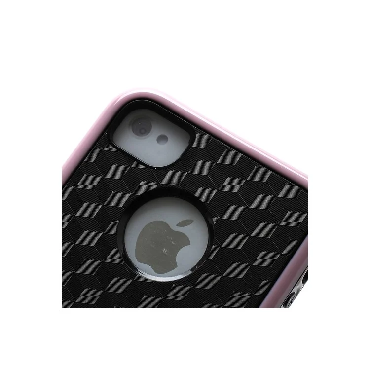 Cool 3D Cube Texture Plastic & TPU Case Shell for iPhone 4 4S - Black / Pink