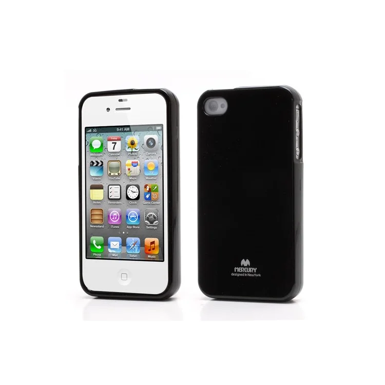 Mercury Shimmering Powder TPU Gel Case Cover for iPhone 4 4S - Black