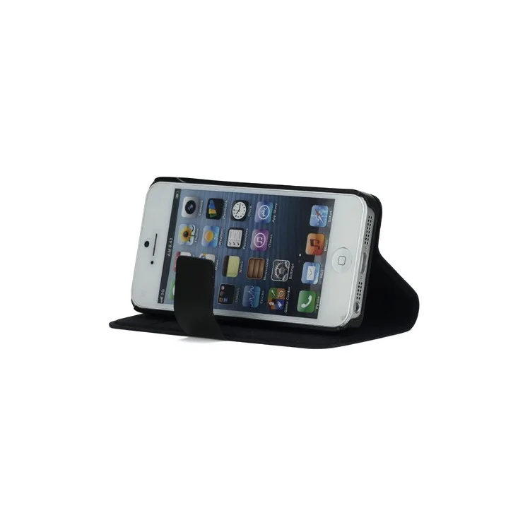 Doormoon Genuine Real Wallet Leather Case for iPhone 5 with Stand - Black
