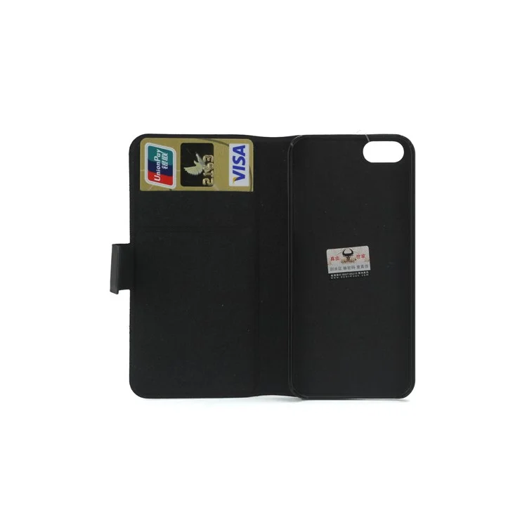 Doormoon Genuine Real Wallet Leather Case for iPhone 5 with Stand - Black
