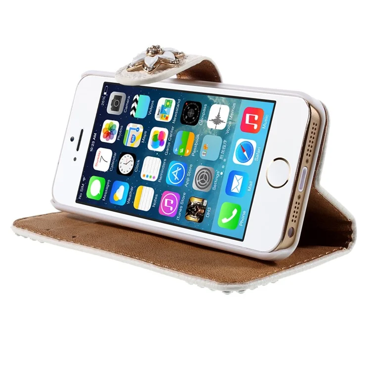 Elegant Bling Diamante Flower iPhone 5 Leather Cover Stand