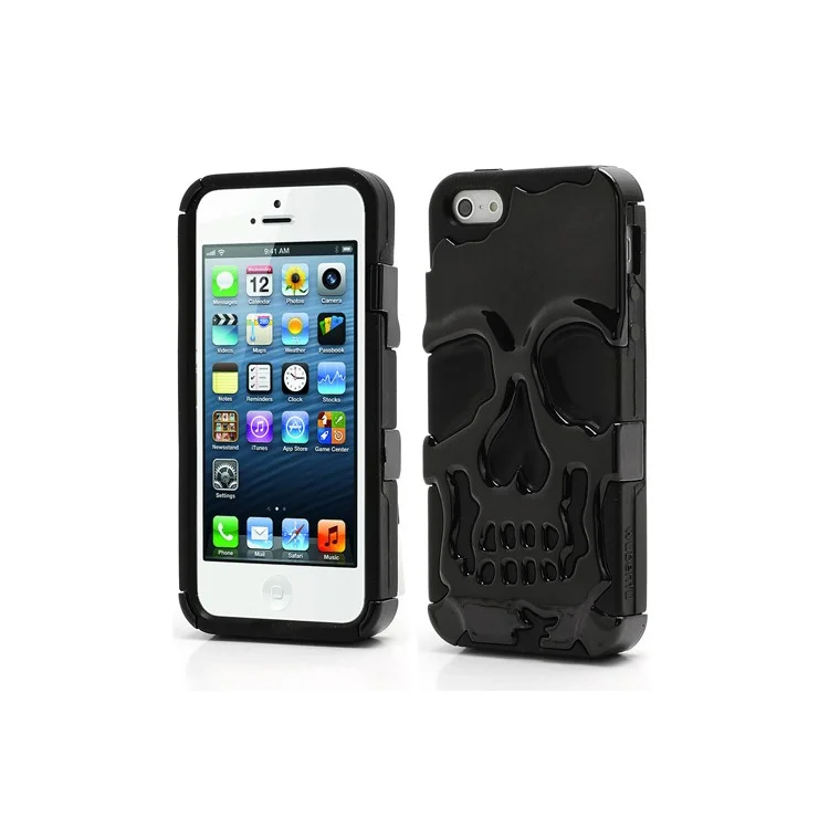 New Skull Head Soft Silicone Hard Plating Hybrid Case for iPhone 5 - Black