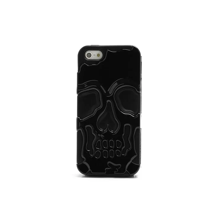New Skull Head Soft Silicone Hard Plating Hybrid Case for iPhone 5 - Black