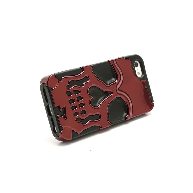 New Skull Head Soft Silicone Hard Plating Hybrid Case for iPhone 5 - Black / Red