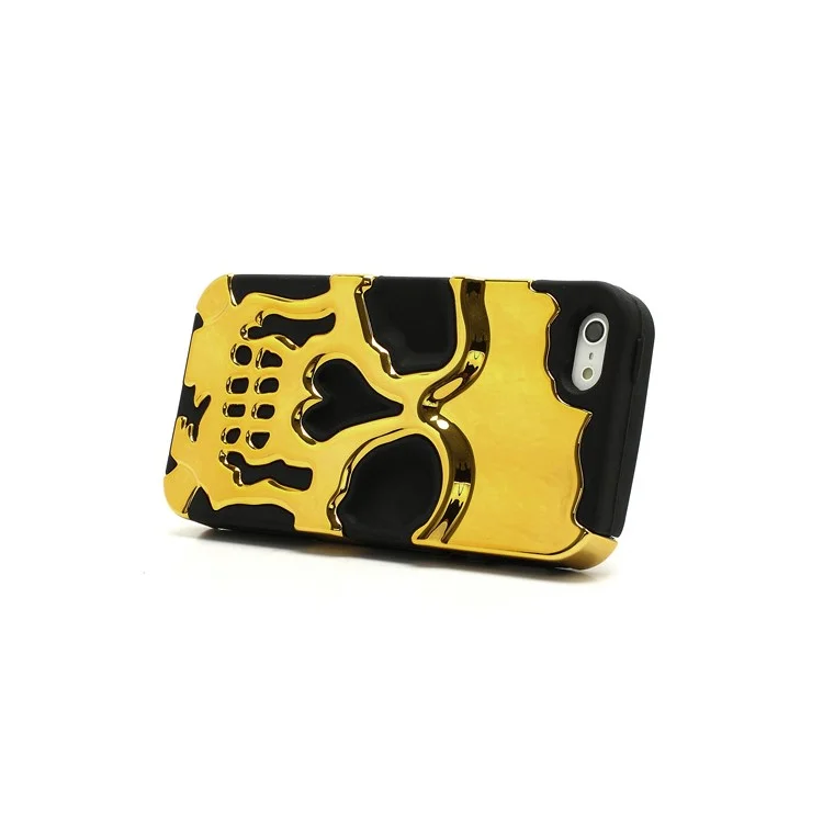 New Skull Head Soft Silicone Hard Plating Hybrid Case for iPhone 5 - Black / Gold