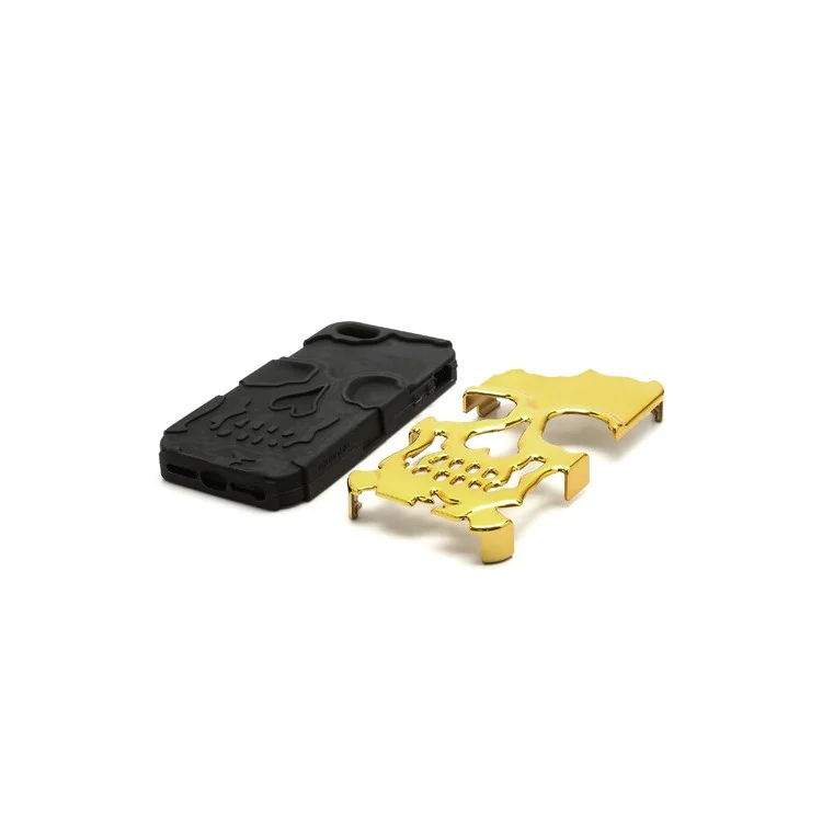 New Skull Head Soft Silicone Hard Plating Hybrid Case for iPhone 5 - Black / Gold