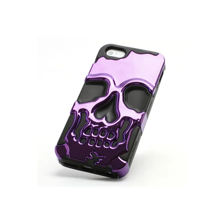 New Skull Head Soft Silicone Hard Plating Hybrid Case for iPhone 5 - Black / Purple