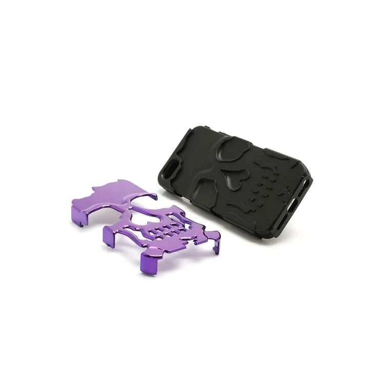 New Skull Head Soft Silicone Hard Plating Hybrid Case for iPhone 5 - Black / Purple
