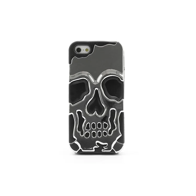 New Skull Head Soft Silicone Hard Plating Hybrid Case for iPhone 5 - Black / Silver
