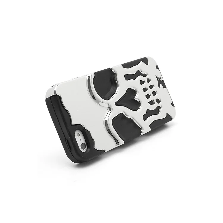 New Skull Head Soft Silicone Hard Plating Hybrid Case for iPhone 5 - Black / Silver