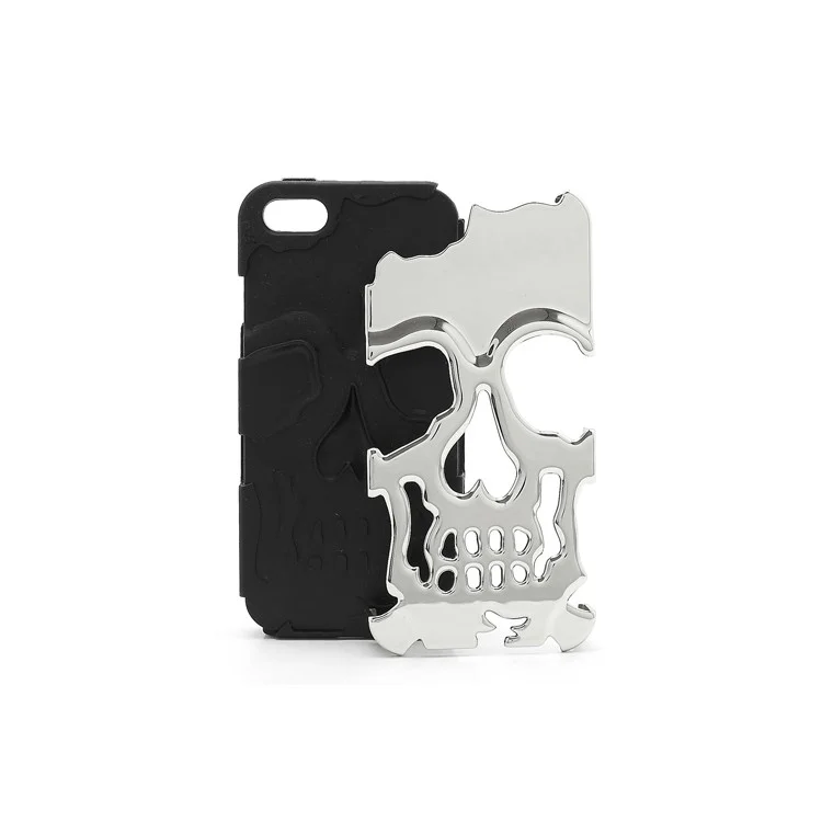 New Skull Head Soft Silicone Hard Plating Hybrid Case for iPhone 5 - Black / Silver