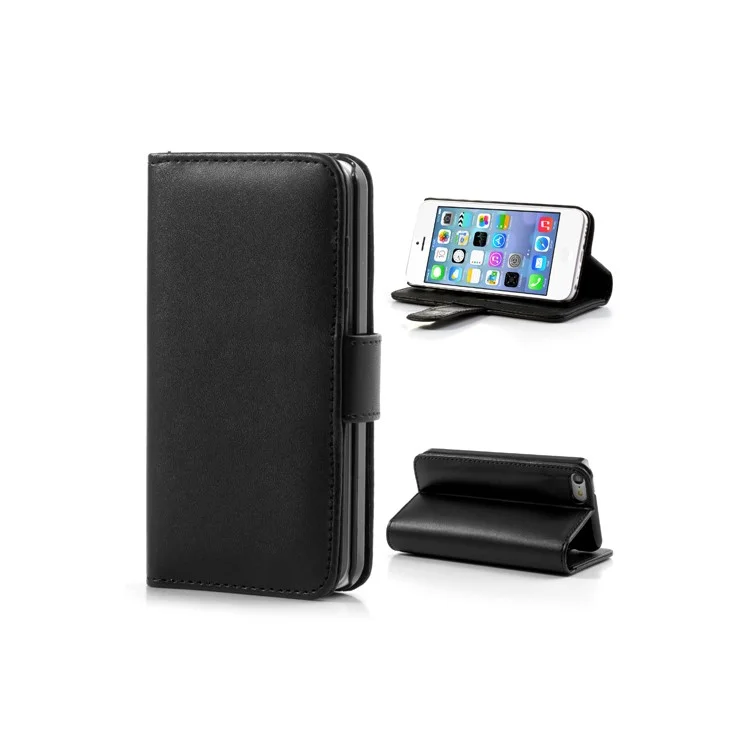 Black Glossy Leather Flip Wallet Magnetic Case Cover w/ Stand for iPhone 5C