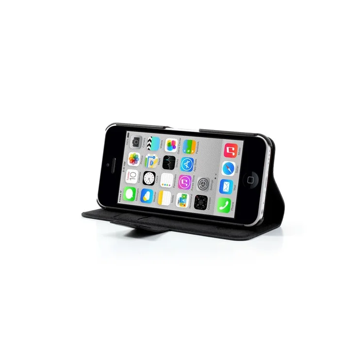 Black Doormoon Wallet Genuine Leather Case with Stand for iPhone 5c