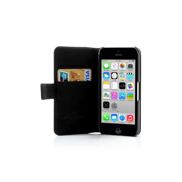 Black Doormoon Wallet Genuine Leather Case with Stand for iPhone 5c