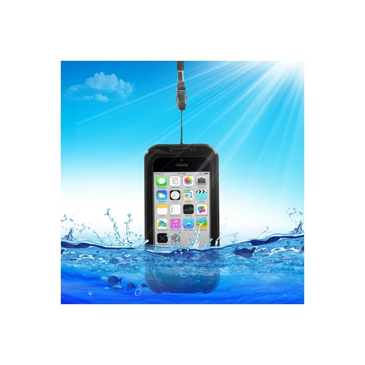 Qualified Waterproof Case Cover for iPhone 5c 4S 4 + Neck Strap - Black