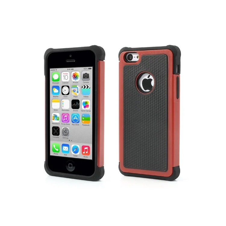 2 in 1 Football Grain PC & Silicone Hybrid Shell for iPhone 5c - Black / Red