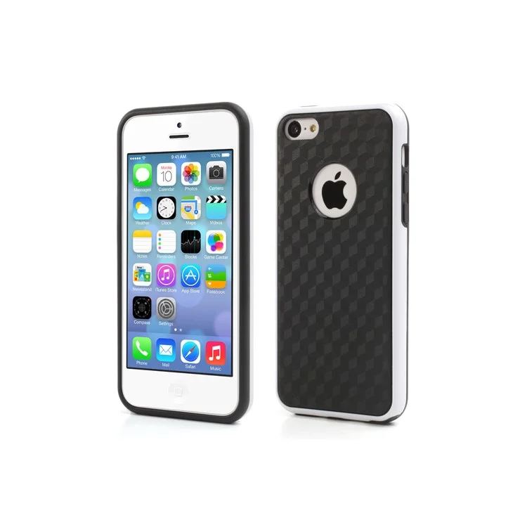 Cool 3D Cube TPU & Plastic Hybrid Case Cover Accessory for iPhone 5C - Black / White