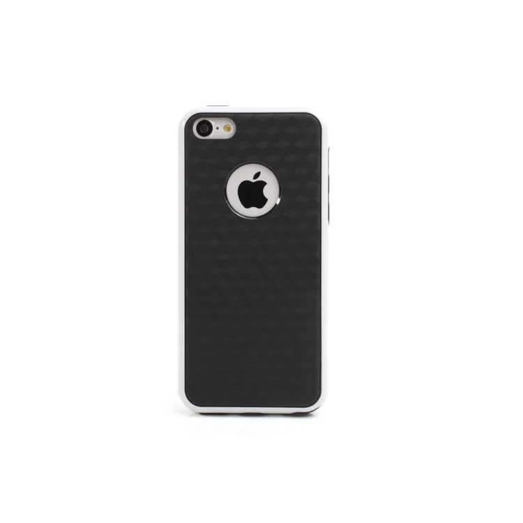 Cool 3D Cube TPU & Plastic Hybrid Case Cover Accessory for iPhone 5C - Black / White