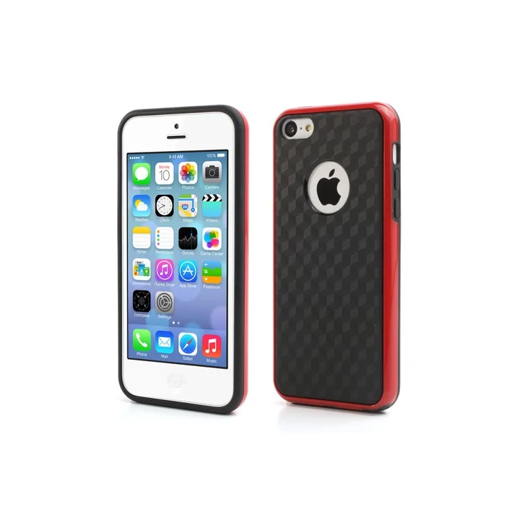 Cool 3D Cube TPU & Plastic Hybrid Case Cover Accessory for iPhone 5C - Black / Red