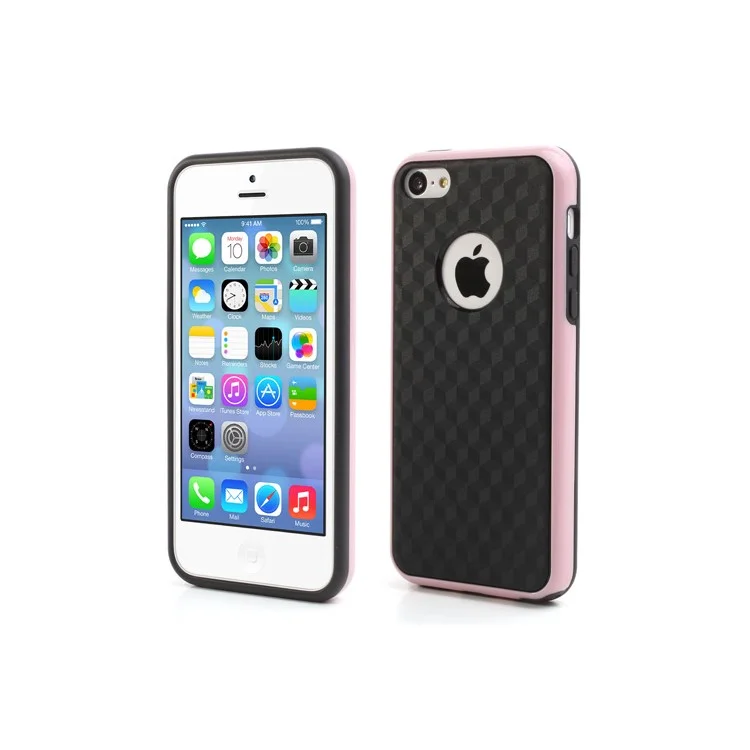 Cool 3D Cube TPU & Plastic Hybrid Case Cover Accessory for iPhone 5C - Black / Pink