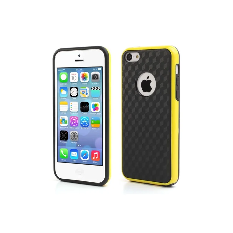 Cool 3D Cube TPU & Plastic Hybrid Case Cover Accessory for iPhone 5C - Black / Yellow
