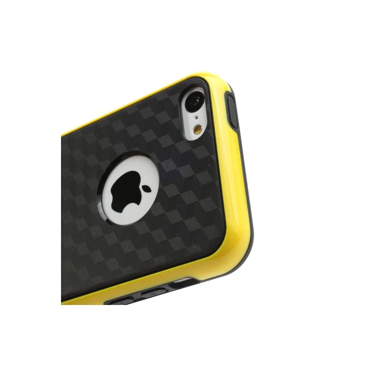 Cool 3D Cube TPU & Plastic Hybrid Case Cover Accessory for iPhone 5C - Black / Yellow