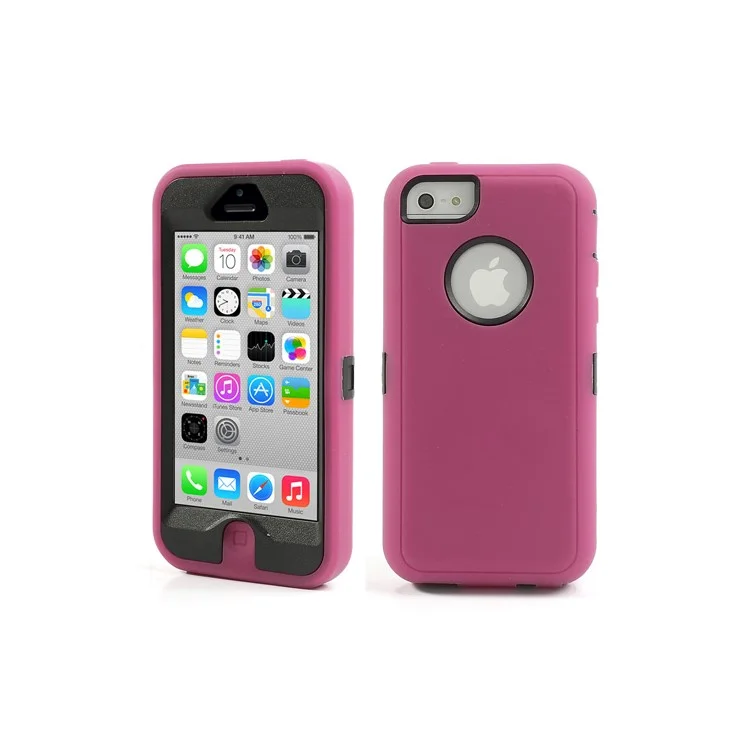 Impact-resistant Robot PC & Silicone Hybrid Case for iPhone 5c - Black / Rose