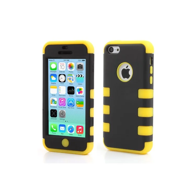 Snap-on 3 in 1 PC + Silicone Composite Case for iPhone 5c - Black / Yellow