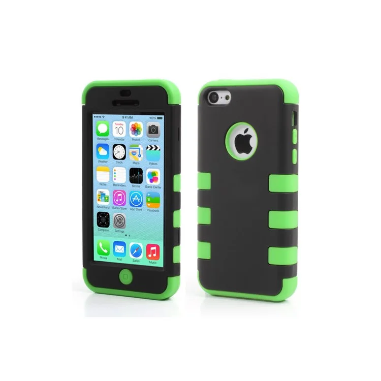 Snap-on 3 in 1 PC + Silicone Case for iPhone 5c - Black / Green