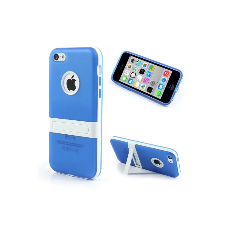 Blue Detachable Matte TPU & PC Hybrid Case for iPhone 5c w/ Stand
