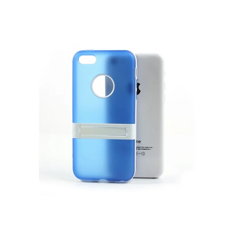 Blue Detachable Matte TPU & PC Hybrid Case for iPhone 5c w/ Stand