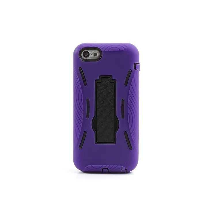 For iPhone 5c Plastic & Silicone Robot Defender Case w/ Stand - Black / Purple