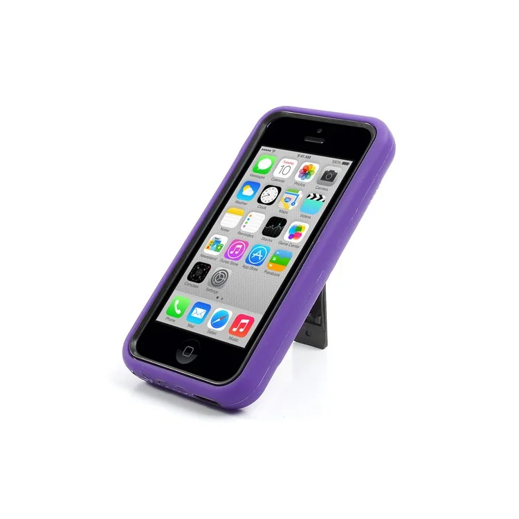 For iPhone 5c Plastic & Silicone Robot Defender Case w/ Stand - Black / Purple