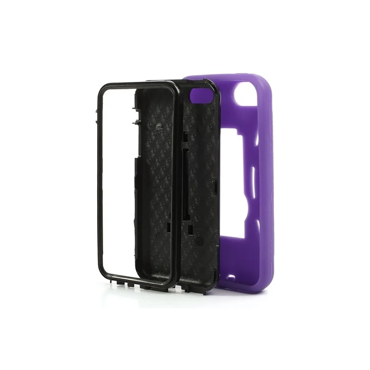 For iPhone 5c Plastic & Silicone Robot Defender Case w/ Stand - Black / Purple