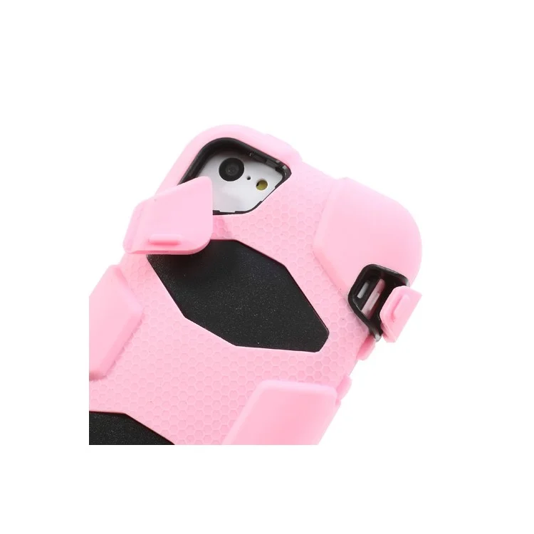 Anti-slip Belt Clip Holster Defender Hybrid Case for iPhone 5c - Black / Pink