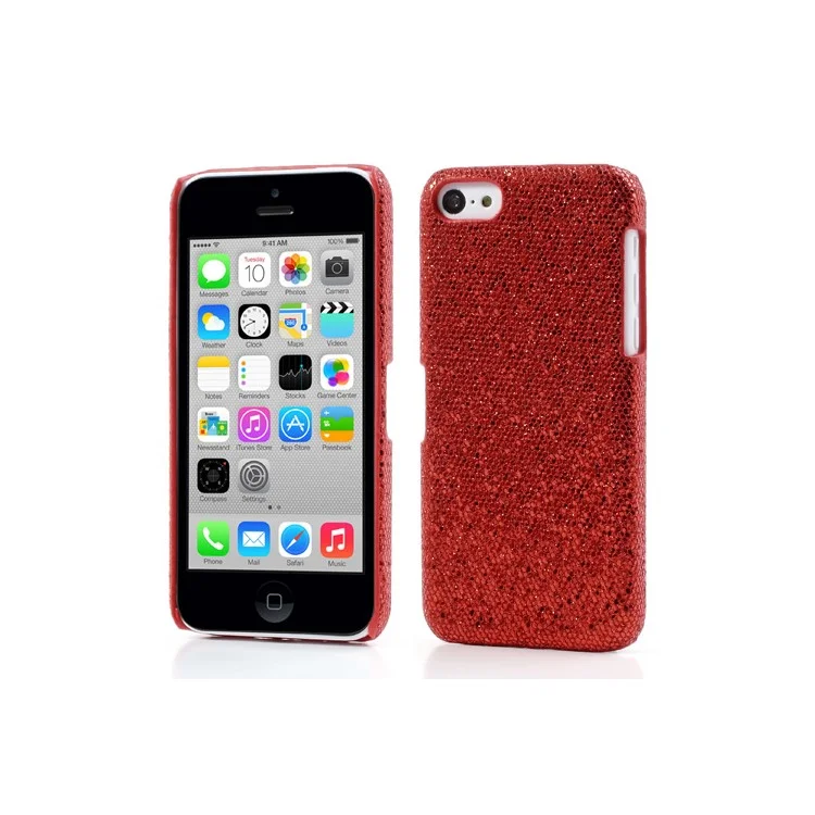 Red Glittery Sequins Leather Coated Hard Cover for iPhone 5c