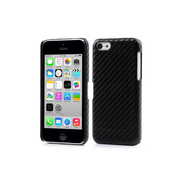 Carbon Fiber Leather Skin Hard Back Case for iPhone 5c - Black
