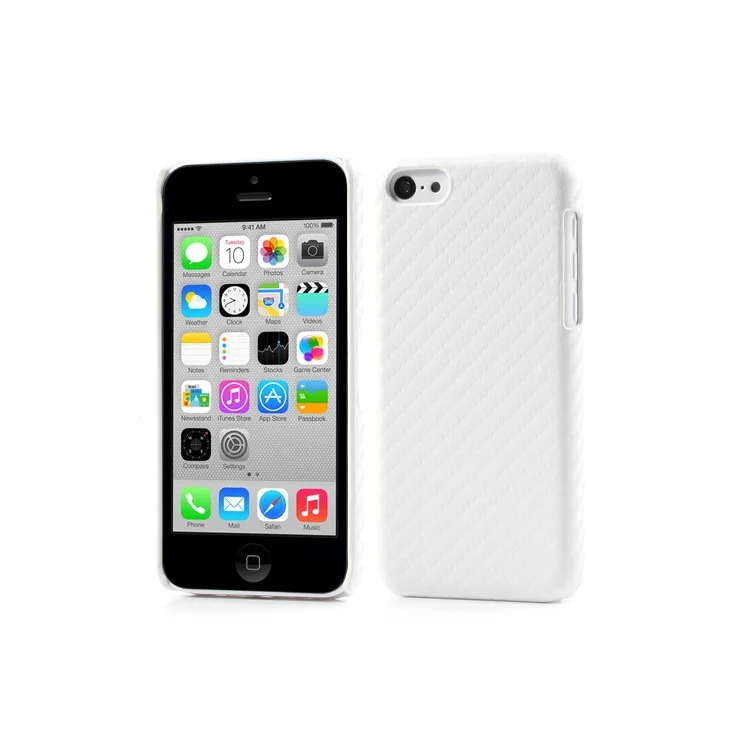 Carbon Fiber Leather Skin Hard Phone Case for iPhone 5c - White