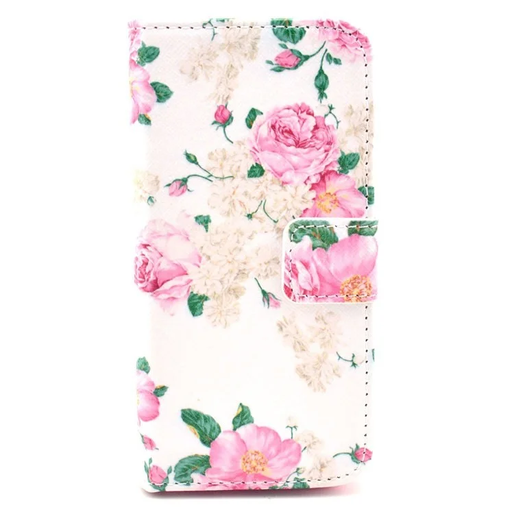 Elegant Pink Roses Pattern Leather Wallet Case for iPhone 5s 5 w/ Stand