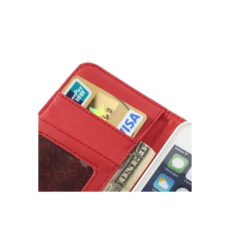 Grid Leather Card Holder Case for iPhone 5 5s - Red
